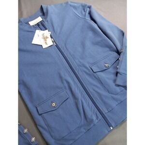 NWT Antthony Originals All Together Women Blue‎ Zip Front Bomber Jacket XS